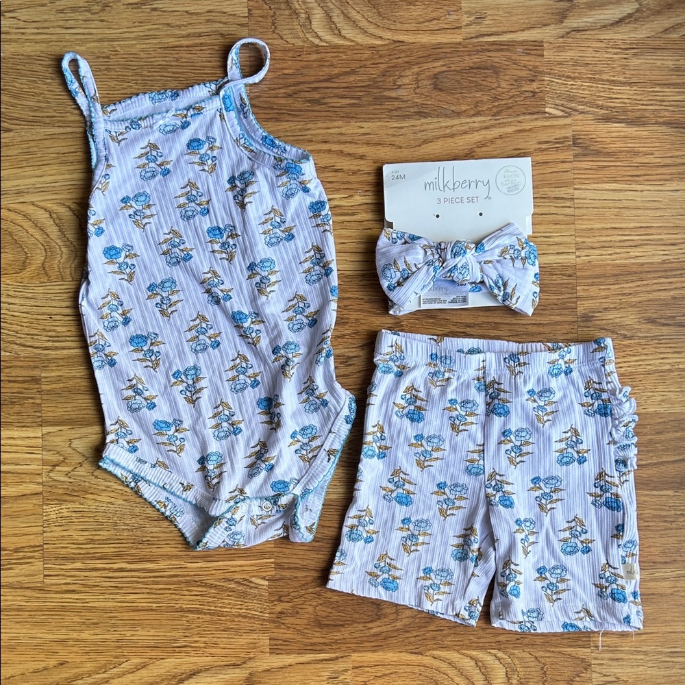NWOT Milkberry Baby Outfit Set with Floral Print